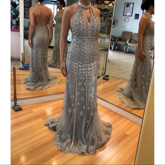 Silver Mac Duggal evening gown - Picture 3 of 5